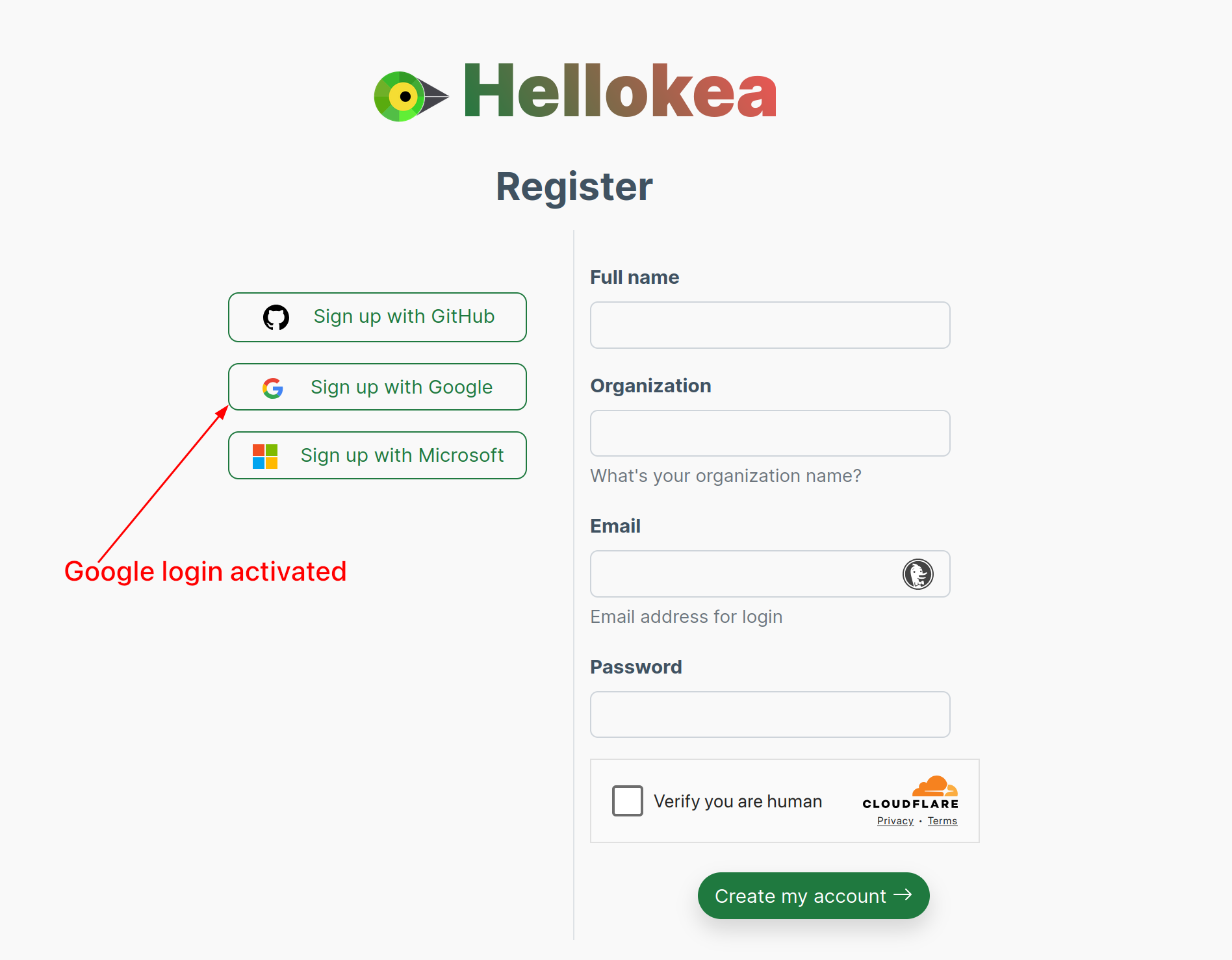 Google Social authentication for Hellokea